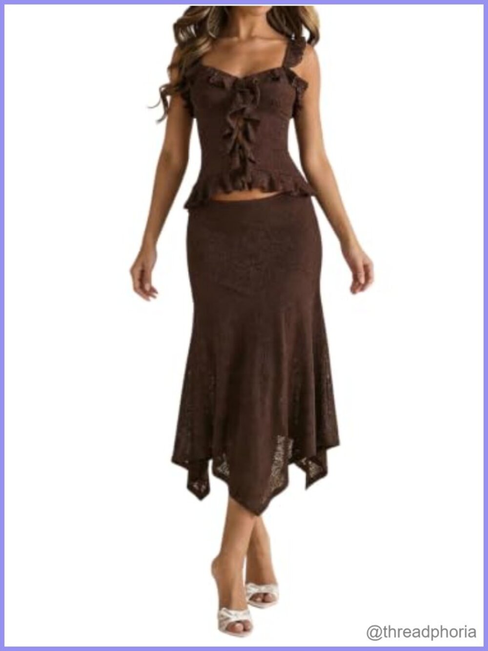 Womens Boho Western Floral Lace Ruffle Vintage Midi Skirt Slim Fit Low Rise